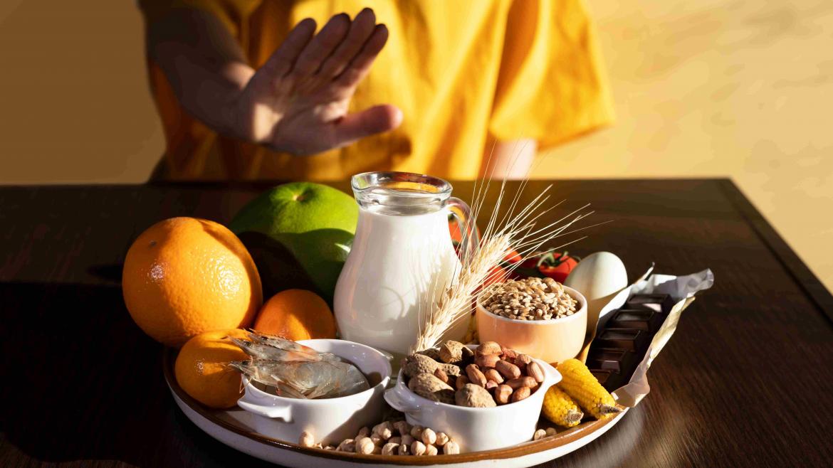 Tablet mit Allergenen, Erdnüsse, Orange, Ei